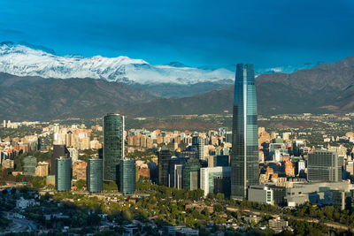 Cityscape against blue sky