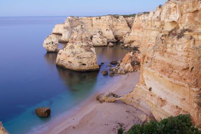 High angle view of calm sea against clear sky