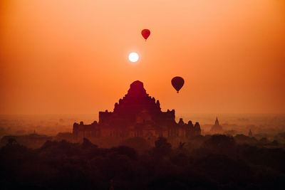 View of hot air balloon at sunset