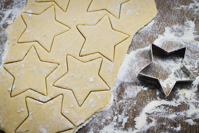 High angle view of star shape cookies on table