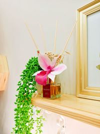 Close-up of pink flower on table