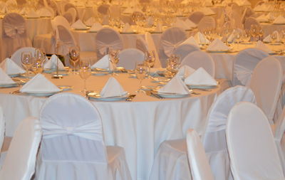 Chairs and tables arranged during wedding