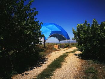 Scenic view of field against clear blue sky