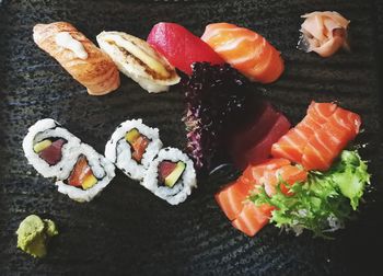 High angle view of sushi on plate