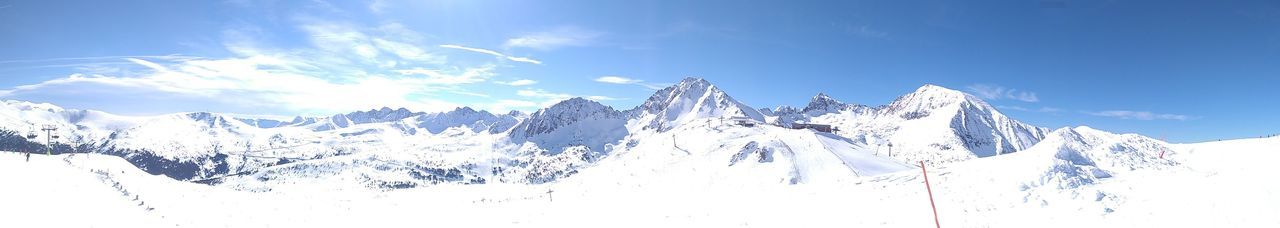 Panoramic view of snowcapped mountains against sky