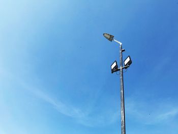 Low angle view of bird flying against blue sky