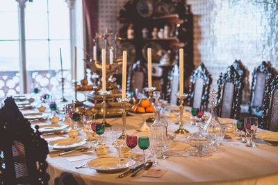 Panoramic view of dining table in restaurant