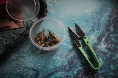 High angle view of food on table