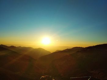 Scenic view of mountains against sky during sunset