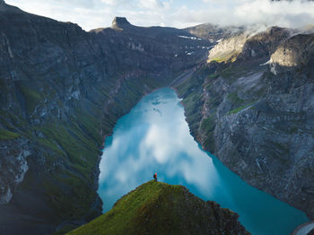 High angle view of mountain range against sky