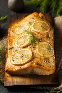 Close-up of food on cutting board