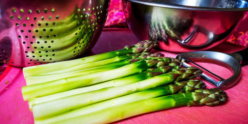 High angle view of chopped vegetables on table