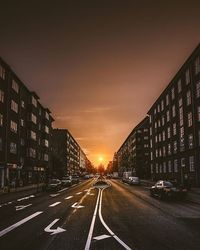 Road in city at sunset