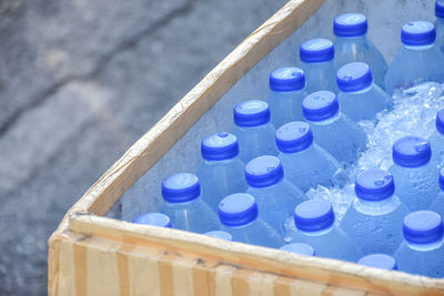 High angle view of blue water in row