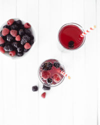 Directly above shot of strawberries in glass on table