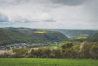 Scenic view of landscape against cloudy sky