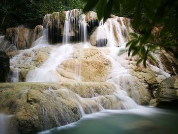 Low angle view of waterfall in forest