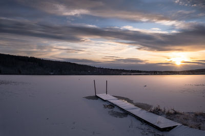 Scenic view of lake against sky during sunset