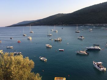 High angle view of boats in sea