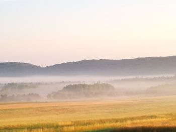 Scenic view of field against sky during sunset