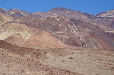 Scenic view of mountains against clear sky, artists palette, death valley