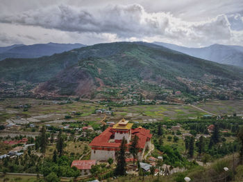 High angle view of townscape against sky