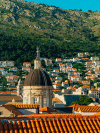 Aerial view of buildings in town