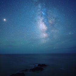 Scenic view of sea against sky at night