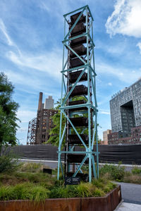 Low angle view of industrial building against sky