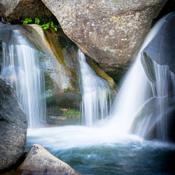 Waterfalls in granite rocks in sierra de gredos, spain. concept of nature and purity.