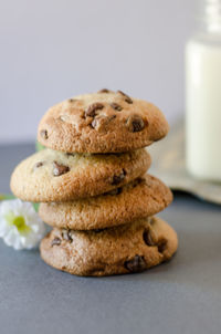 Close-up of cookies stacked