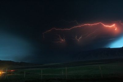 Illuminated landscape at night