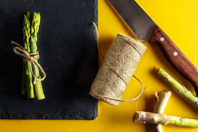 High angle view of vegetables on table