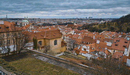 High angle view of townscape against sky