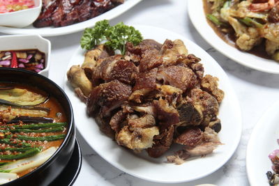 High angle view of meal served in plate