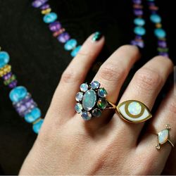 Cropped hand of woman wearing crystal rings