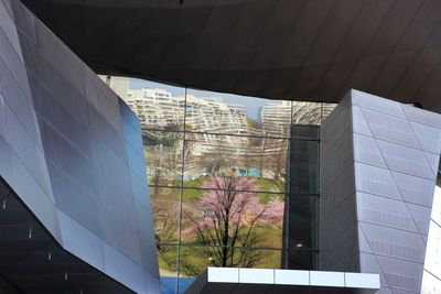 Low angle view of modern buildings against clear sky