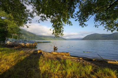 Scenic view of lake against sky