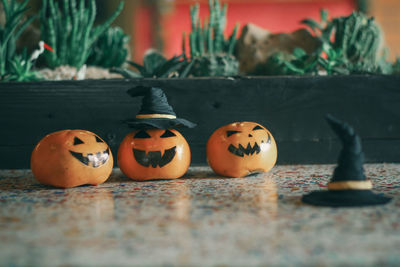 Close-up of pumpkins on table