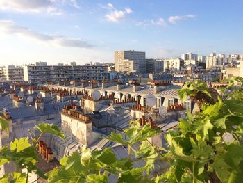 High angle view of cityscape against sky