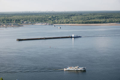 High angle view of ship in volga river
