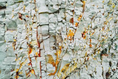 Full frame shot of wall of volcanic green tuff rock