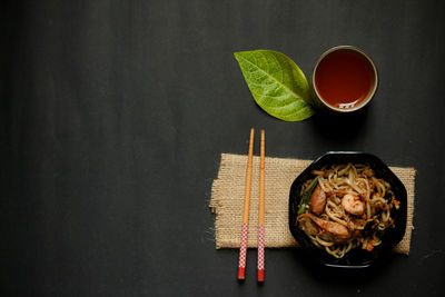 High angle view of food in glass on table