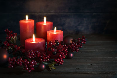 Close-up of christmas decorations on table