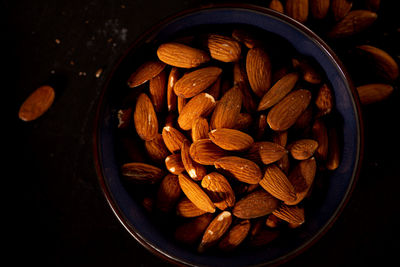 High angle view of roasted coffee in bowl on table