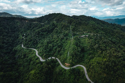 High angle view of mountain road against sky