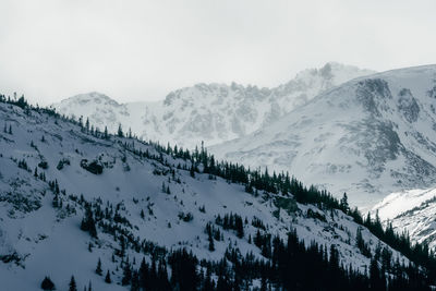 Scenic view of snow covered mountains against sky