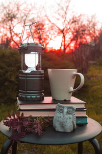 Close-up of coffee cup on table