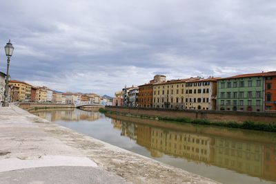 View of canal against cloudy sky