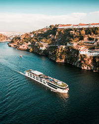 High angle view of boats in sea